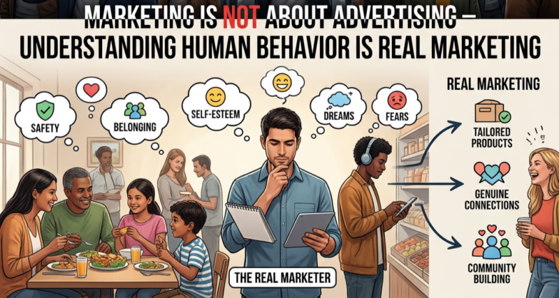 Marketing is not about 1 advertising – understanding human behavior is real marketing