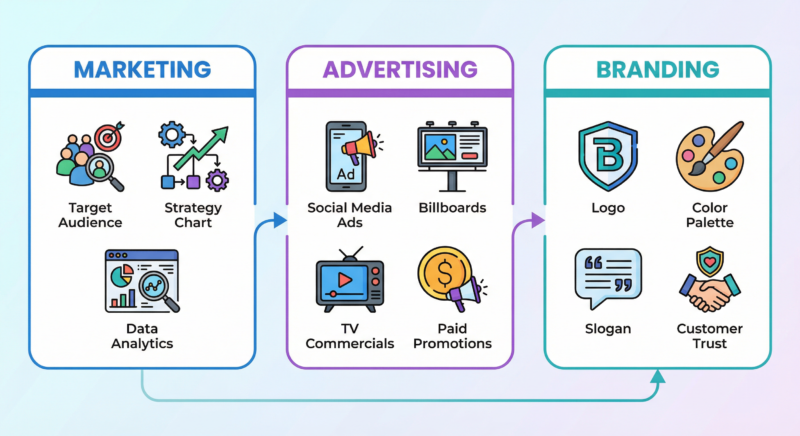 The Difference Between Marketing, Advertising, and Branding